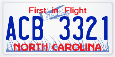 NC license plate ACB3321
