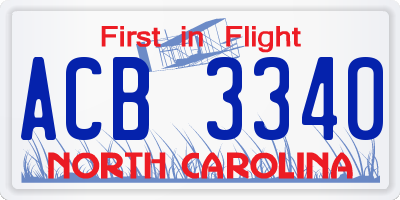 NC license plate ACB3340