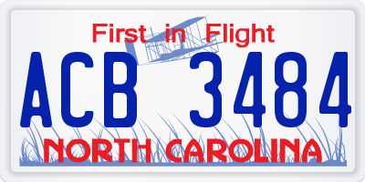 NC license plate ACB3484