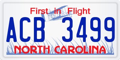 NC license plate ACB3499