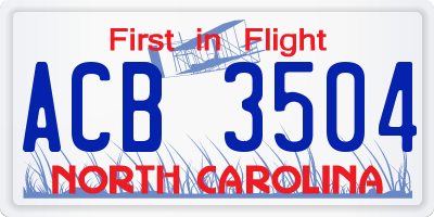 NC license plate ACB3504