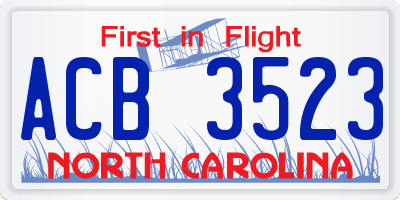 NC license plate ACB3523