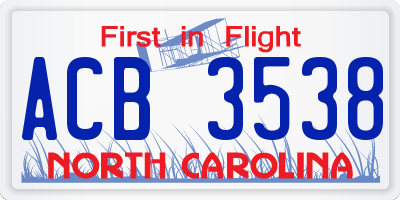 NC license plate ACB3538
