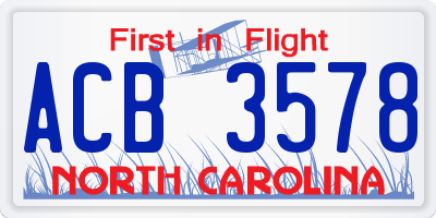 NC license plate ACB3578