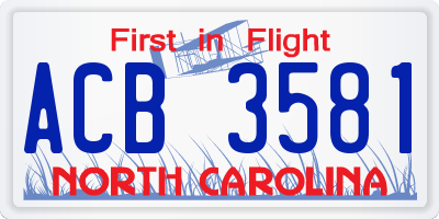 NC license plate ACB3581