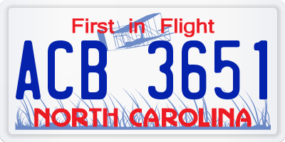 NC license plate ACB3651