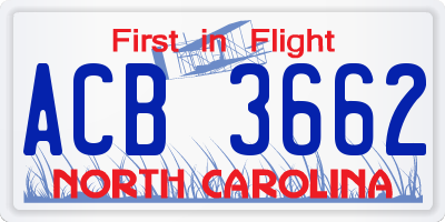 NC license plate ACB3662