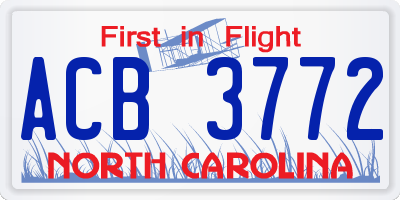 NC license plate ACB3772