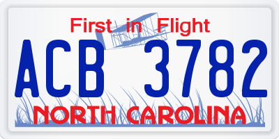 NC license plate ACB3782