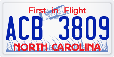 NC license plate ACB3809