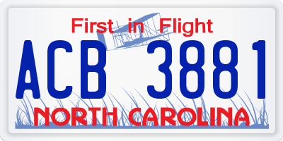 NC license plate ACB3881