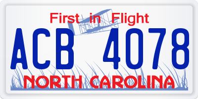 NC license plate ACB4078