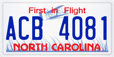 NC license plate ACB4081