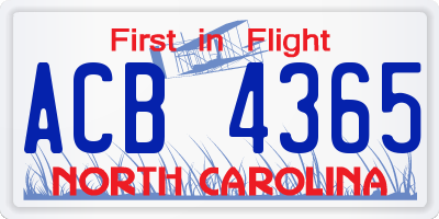 NC license plate ACB4365