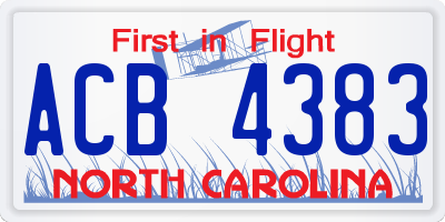 NC license plate ACB4383