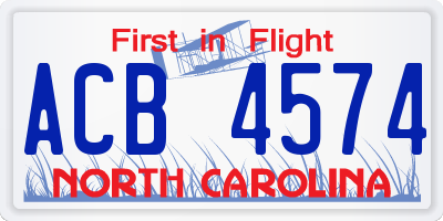 NC license plate ACB4574