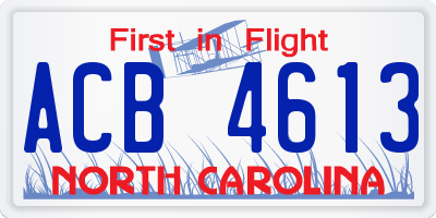 NC license plate ACB4613