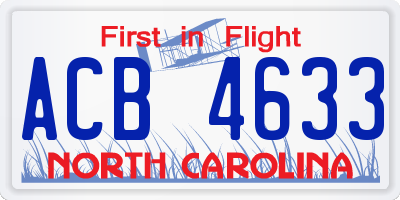 NC license plate ACB4633