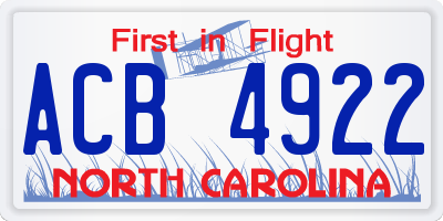 NC license plate ACB4922