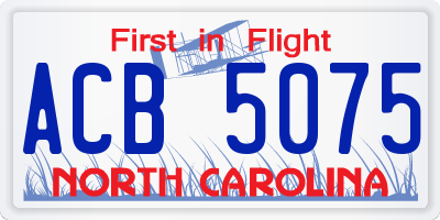 NC license plate ACB5075