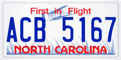NC license plate ACB5167