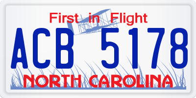 NC license plate ACB5178