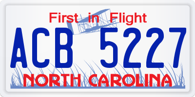 NC license plate ACB5227