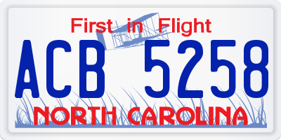 NC license plate ACB5258
