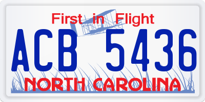 NC license plate ACB5436