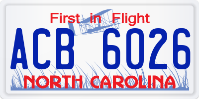 NC license plate ACB6026