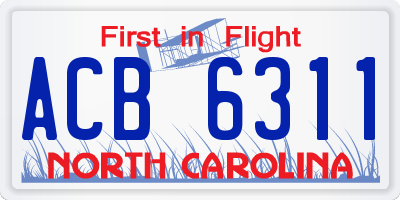 NC license plate ACB6311