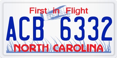 NC license plate ACB6332