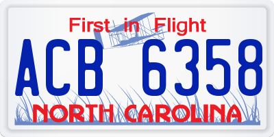 NC license plate ACB6358