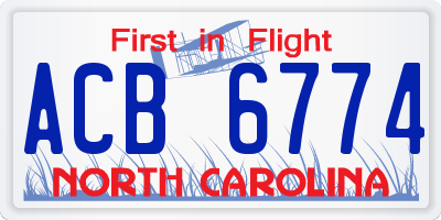 NC license plate ACB6774