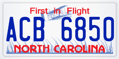 NC license plate ACB6850