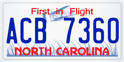 NC license plate ACB7360