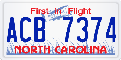 NC license plate ACB7374