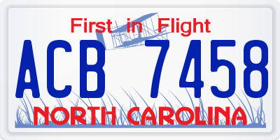 NC license plate ACB7458