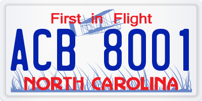 NC license plate ACB8001
