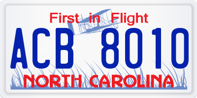 NC license plate ACB8010