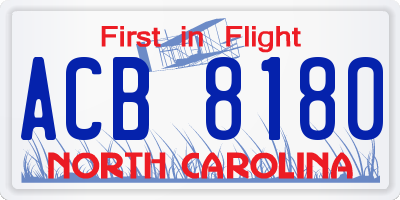 NC license plate ACB8180