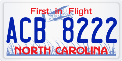 NC license plate ACB8222