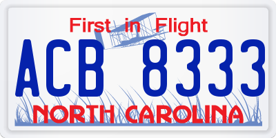 NC license plate ACB8333