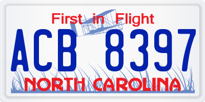 NC license plate ACB8397