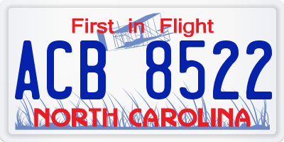 NC license plate ACB8522