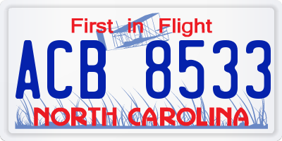 NC license plate ACB8533