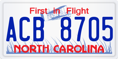 NC license plate ACB8705