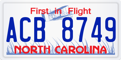 NC license plate ACB8749