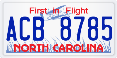 NC license plate ACB8785