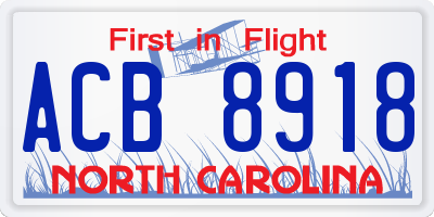 NC license plate ACB8918